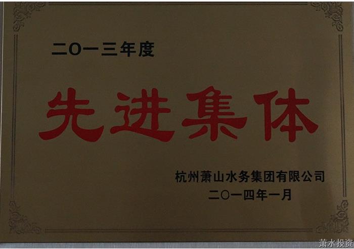 一三年度先进整体-公司声誉-杭州萧山水务投资生长有限公司