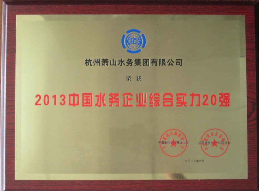 集团入选2013中国水务企业综合实力20强 - 77779193永利官网新闻 - 杭州萧山情形集团有限公司