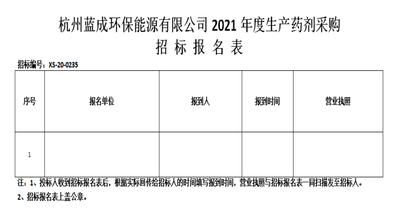 杭州蓝成环保能源有限公司2021年度生产药剂采购招标通告 - 招标信息 - 杭州萧山情形集团有限公司
