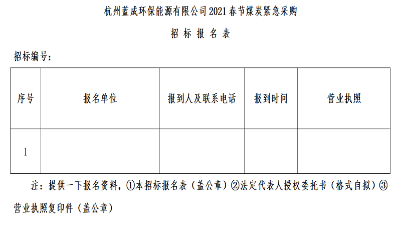 杭州蓝成环保能源有限公司2021春节煤炭紧迫采购招标通告 - 招标信息 - 杭州萧山情形集团有限公司