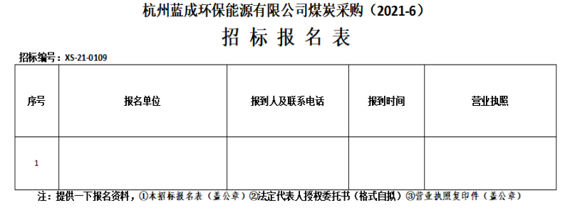 杭州蓝成环保能源有限公司煤炭采购&#40;2021-6&#41;招标通告 - 招标信息 - 杭州萧山情形集团有限公司