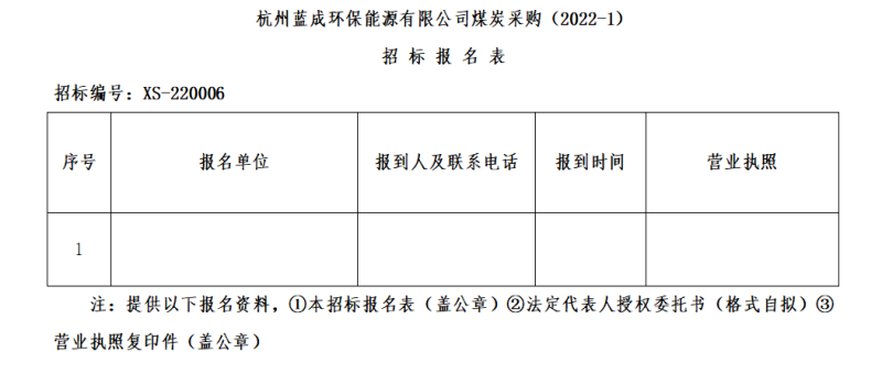 杭州蓝成环保能源有限公司煤炭采购&#40;2022-1&#41;招标通告 - 招标信息 - 杭州萧山情形集团有限公司