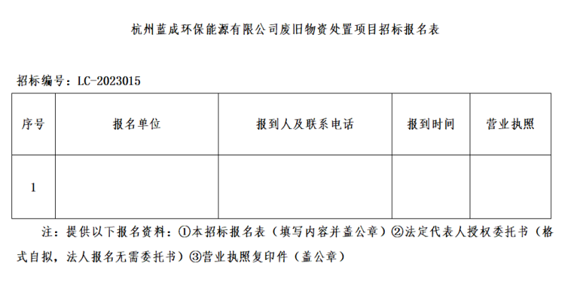 杭州蓝成环保能源有限公司废旧物资处置惩罚项目招标通告 - 招标信息 - 杭州萧山情形集团有限公司